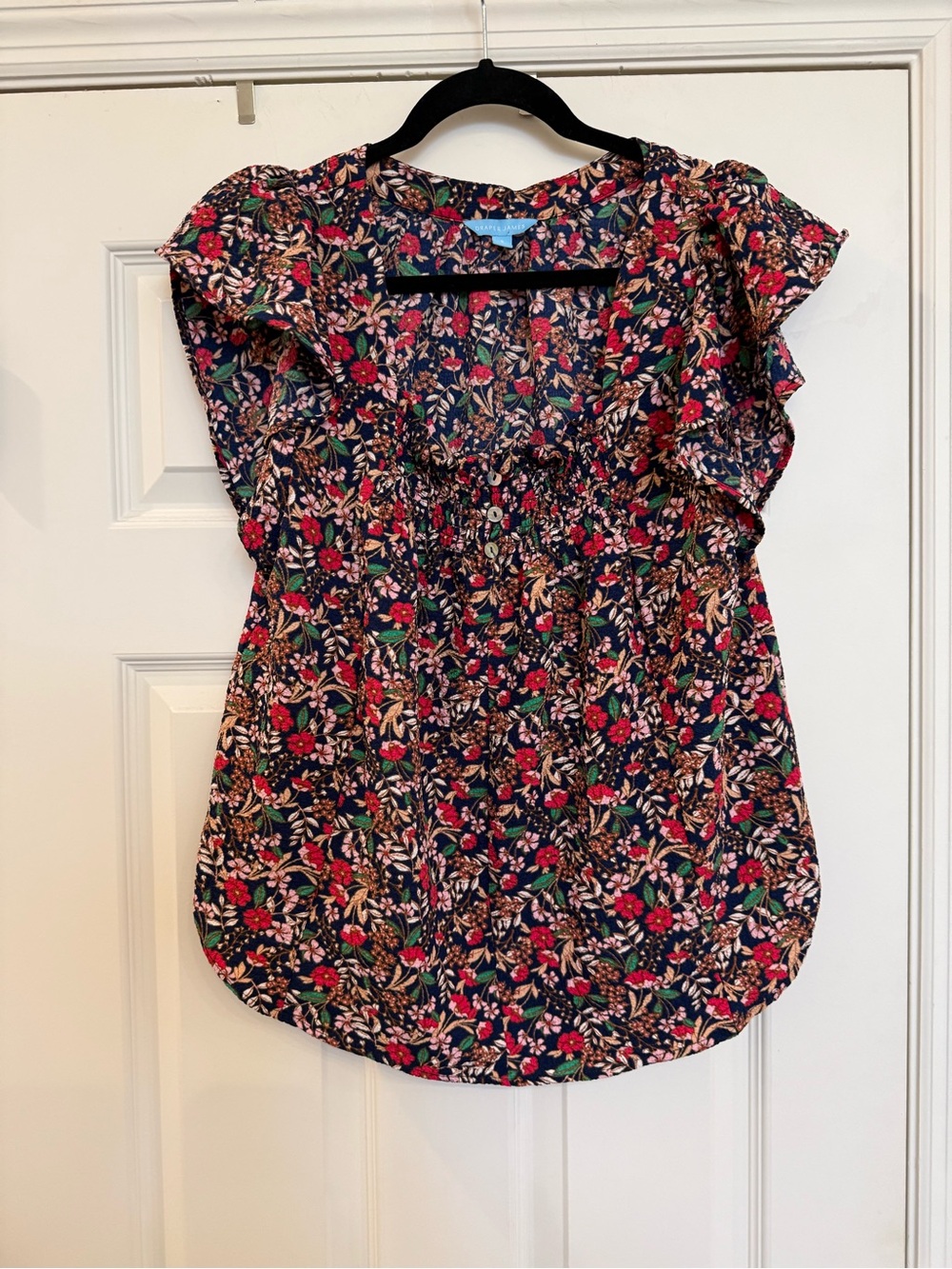Draper James Floral Blouse Short Ruffle Sleeve Smocked Top Small